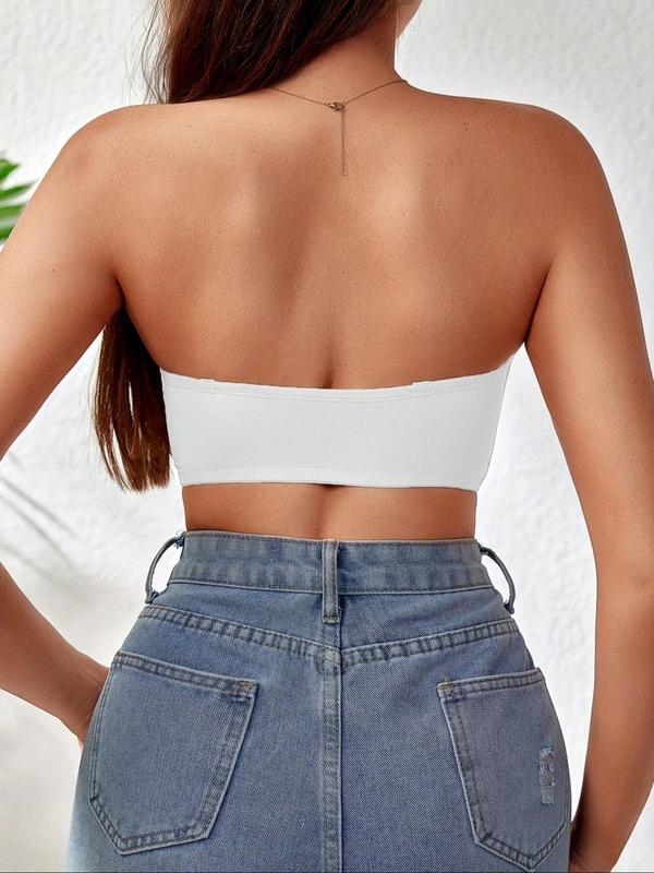 Women's Solid Color Front Buckle Wireless Strapless Bra, Invisible Non-slip Tube Top, Comfortable Padless Bra for Daily Wear